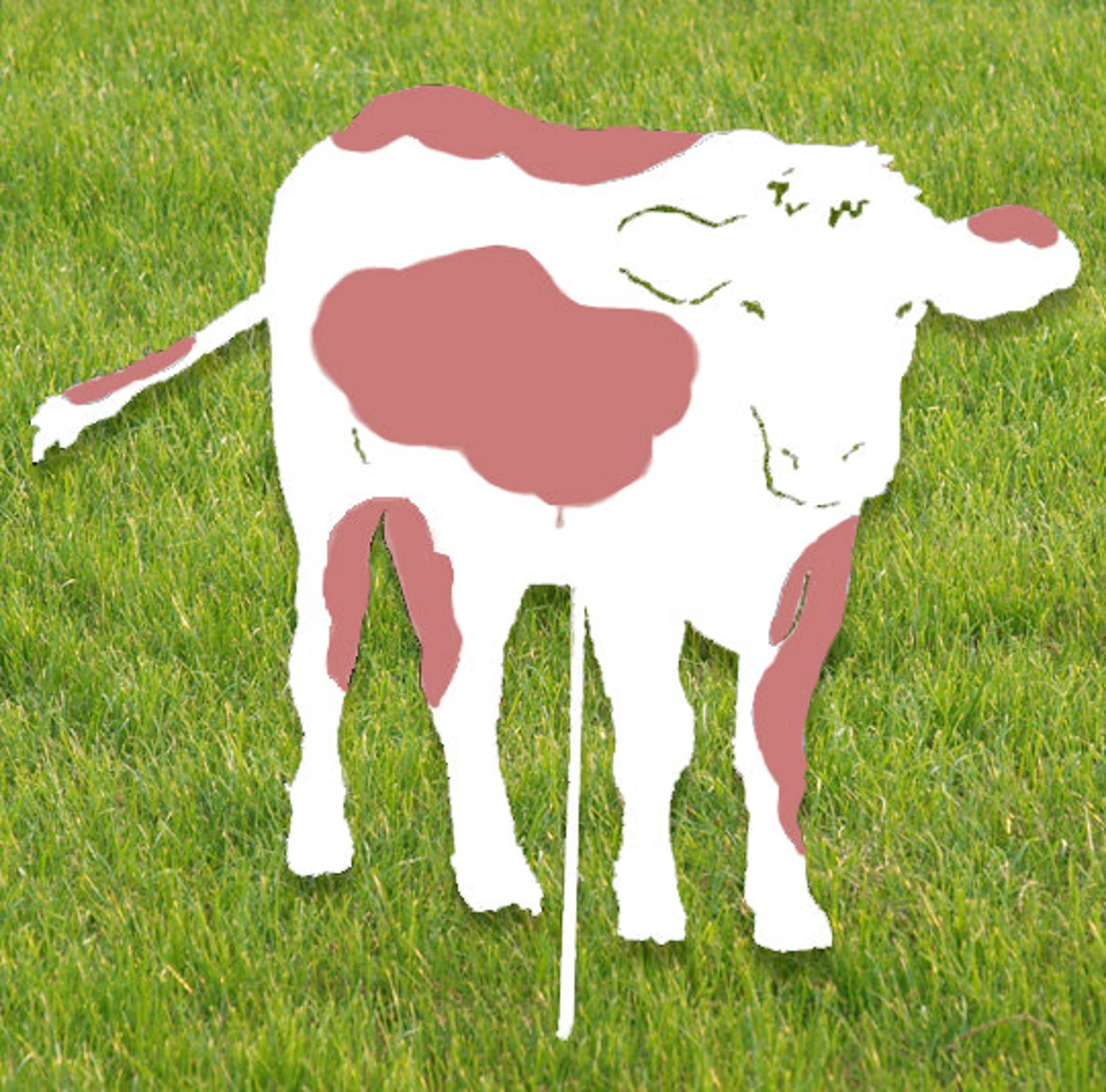 Cow garden stake silhouette with pink patches on stake Rustica Ornamentals on Tampa Home & Garden Store