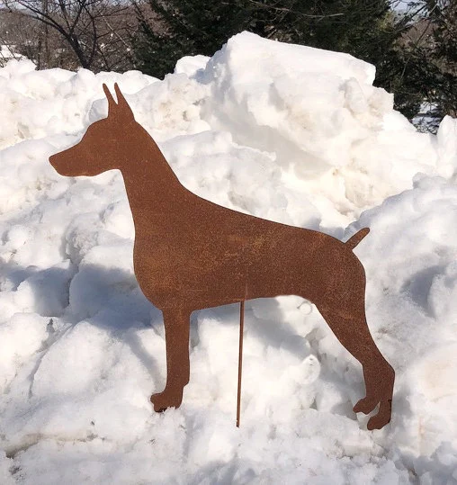 Doberman Pinscher garden stake rust metal by Rustica Ornamentals Lawn Ornament on Tampa Home & Garden Store
