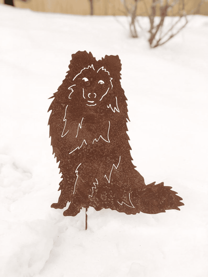 Shetland Sheepdog garden stake silhouette, rust-colored metal, Rustica Ornamentals Style 2 on Tampa Home & Garden Store