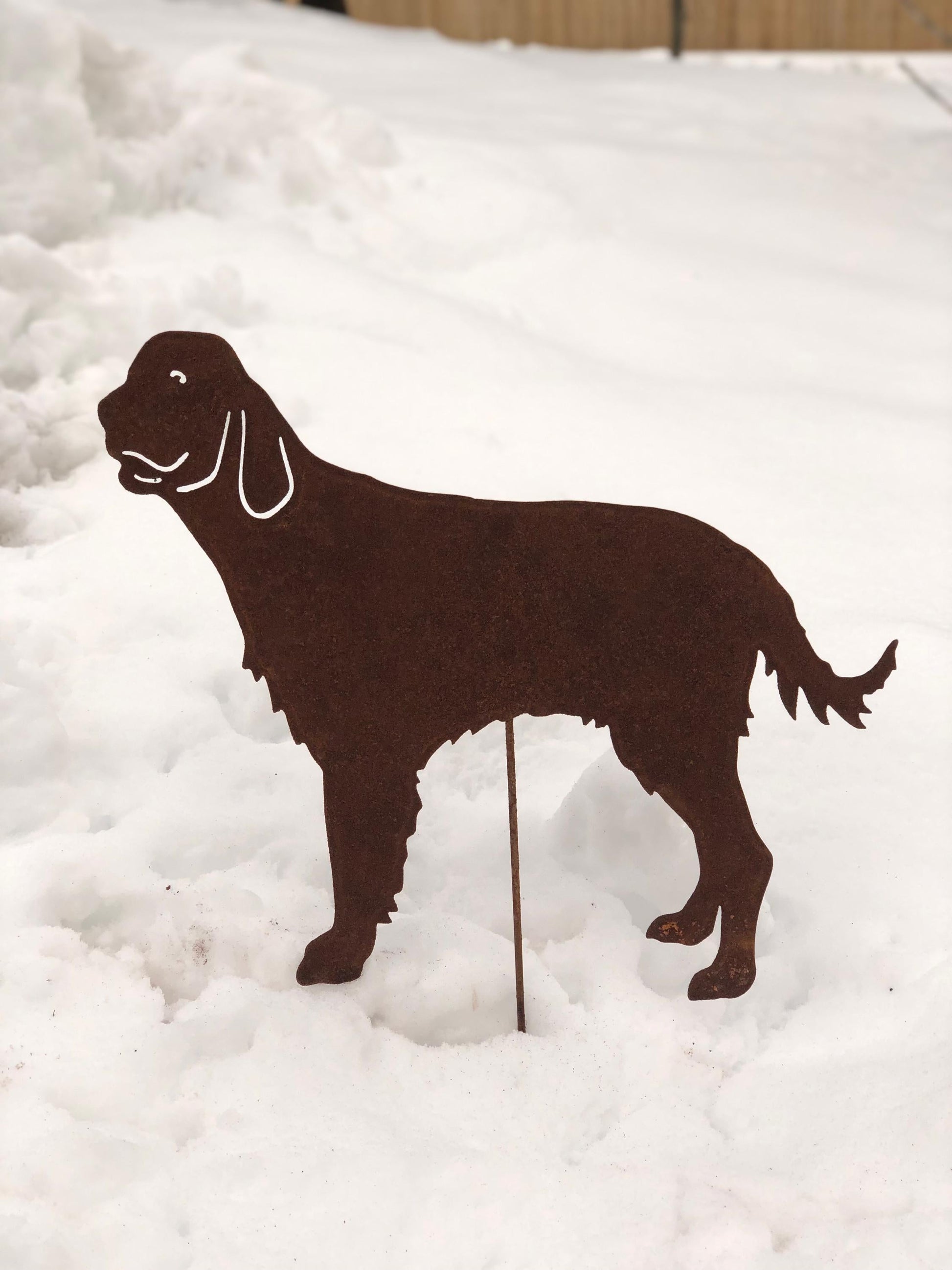 English Setter garden stake by Rustica Ornamentals; rusty metal silhouette lawn ornament on Tampa Home & Garden Store