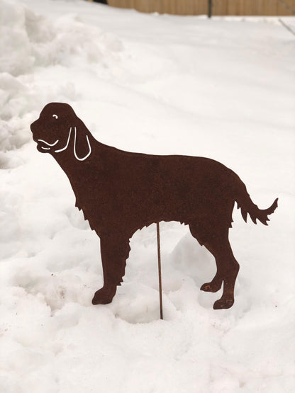 English Setter garden stake by Rustica Ornamentals; rusty metal silhouette lawn ornament on Tampa Home & Garden Store