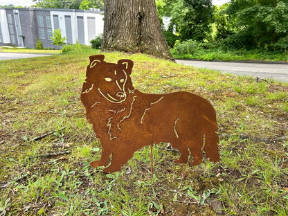 Shetland Sheepdog rusted metal garden stake silhouette for lawn or wall decor Rustica Ornamentals on Tampa Home & Garden Store