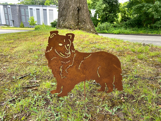 Shetland Sheepdog rusted metal garden stake silhouette for lawn or wall decor Rustica Ornamentals on Tampa Home & Garden Store