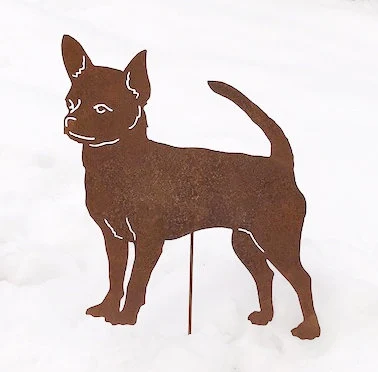 Chihuahua ornament plant stake Style 1 in brown metal by Rustica Ornamentals on Tampa Home & Garden Store