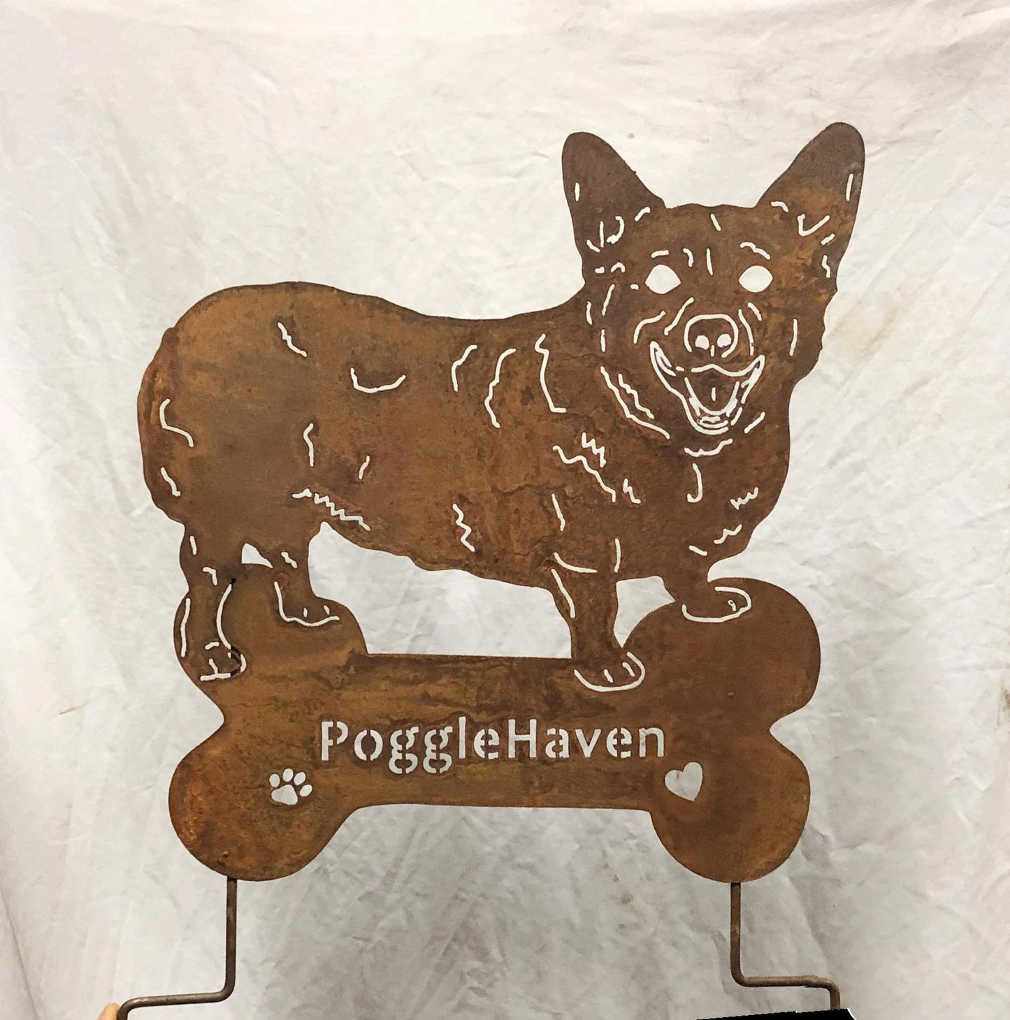 Corgi Welsh garden stake rust finish lawn ornament by Rustica Ornamentals on Tampa Home & Garden Store
