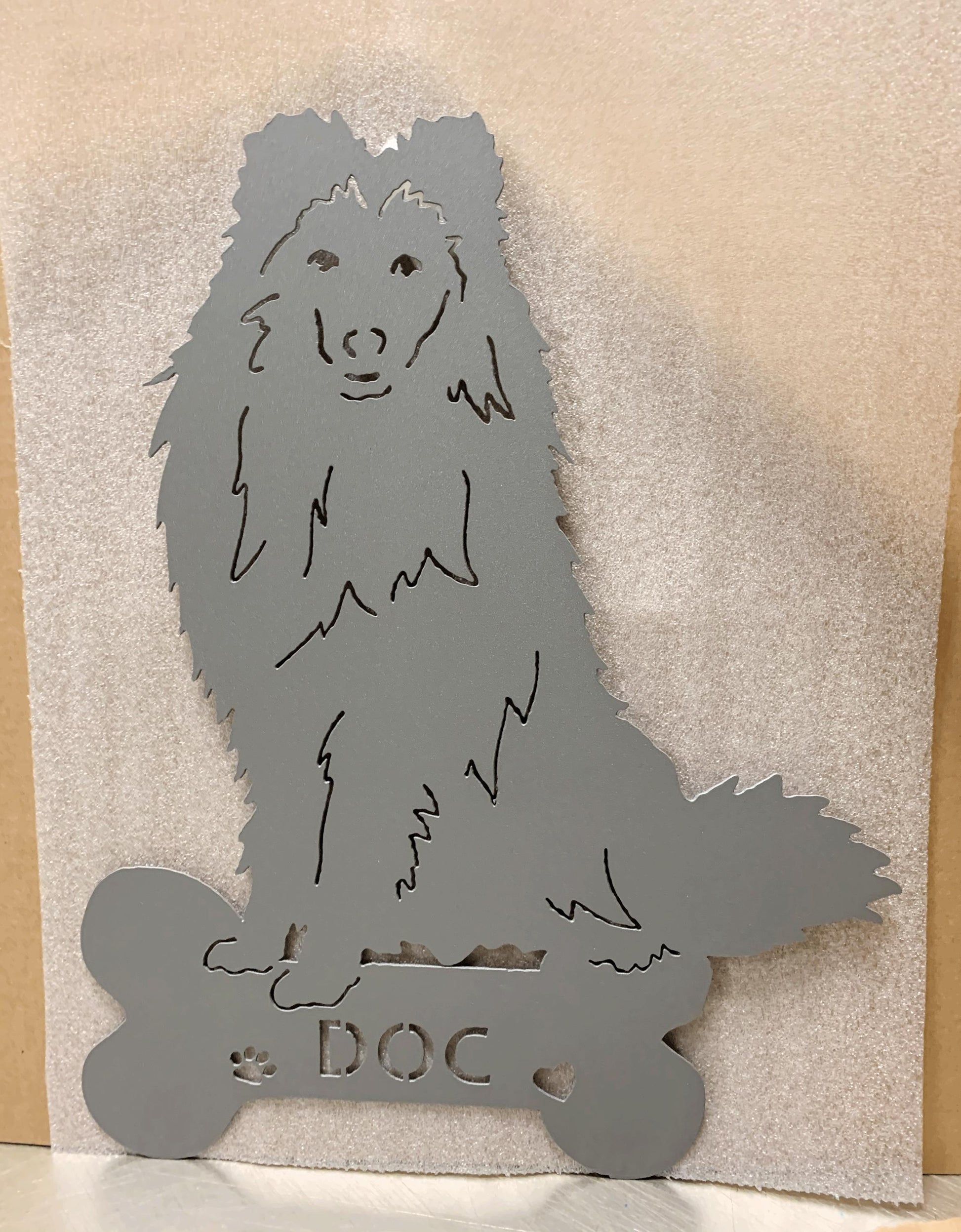 Shetland Sheepdog garden stake silhouette in gray metal, Style 2, Rustica Ornamentals on Tampa Home & Garden Store