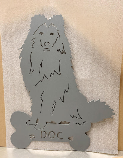 Shetland Sheepdog garden stake silhouette in gray metal, Style 2, Rustica Ornamentals on Tampa Home & Garden Store