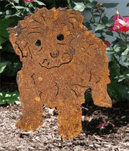 Tea Cup Poodle garden stake rusted metal lawn ornament wall hanging on Tampa Home & Garden Store