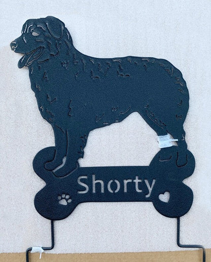 Australian Shepherd lawn ornament silhouette in black metal with bone base Shorty on Tampa Home & Garden Store