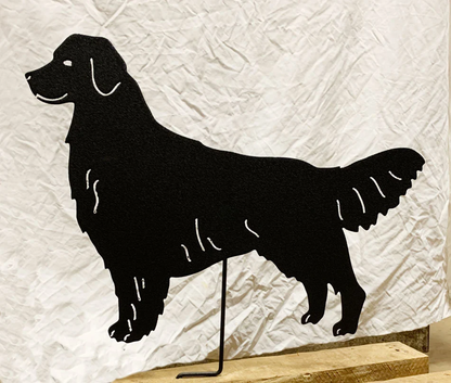 Golden Retriever statue silhouette in black metal lawn ornament by Rustica Ornamentals on Tampa Home & Garden Store