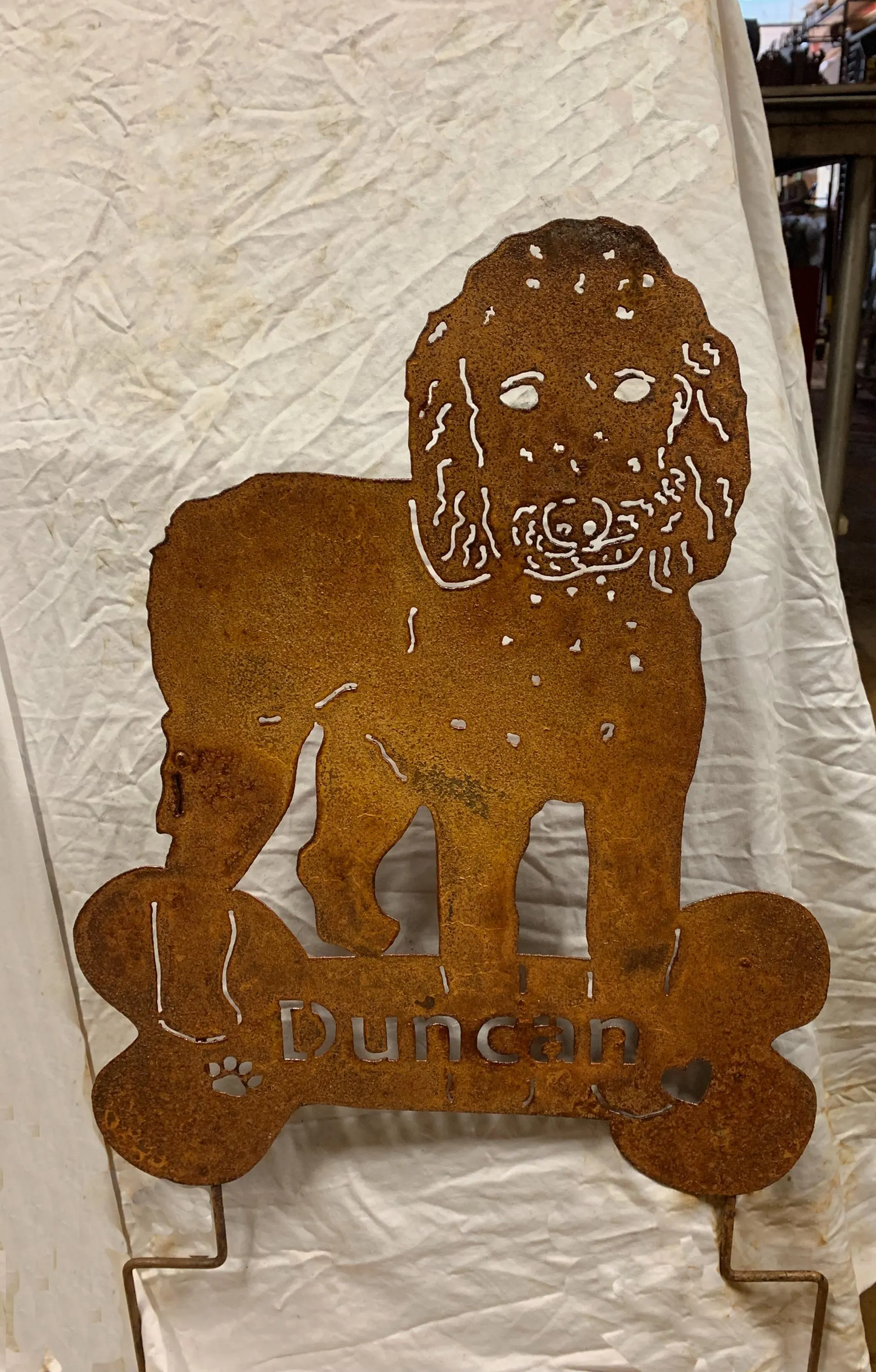 Goldendoodle garden stake rusted metal lawn ornament by Rustica Ornamentals on Tampa Home & Garden Store