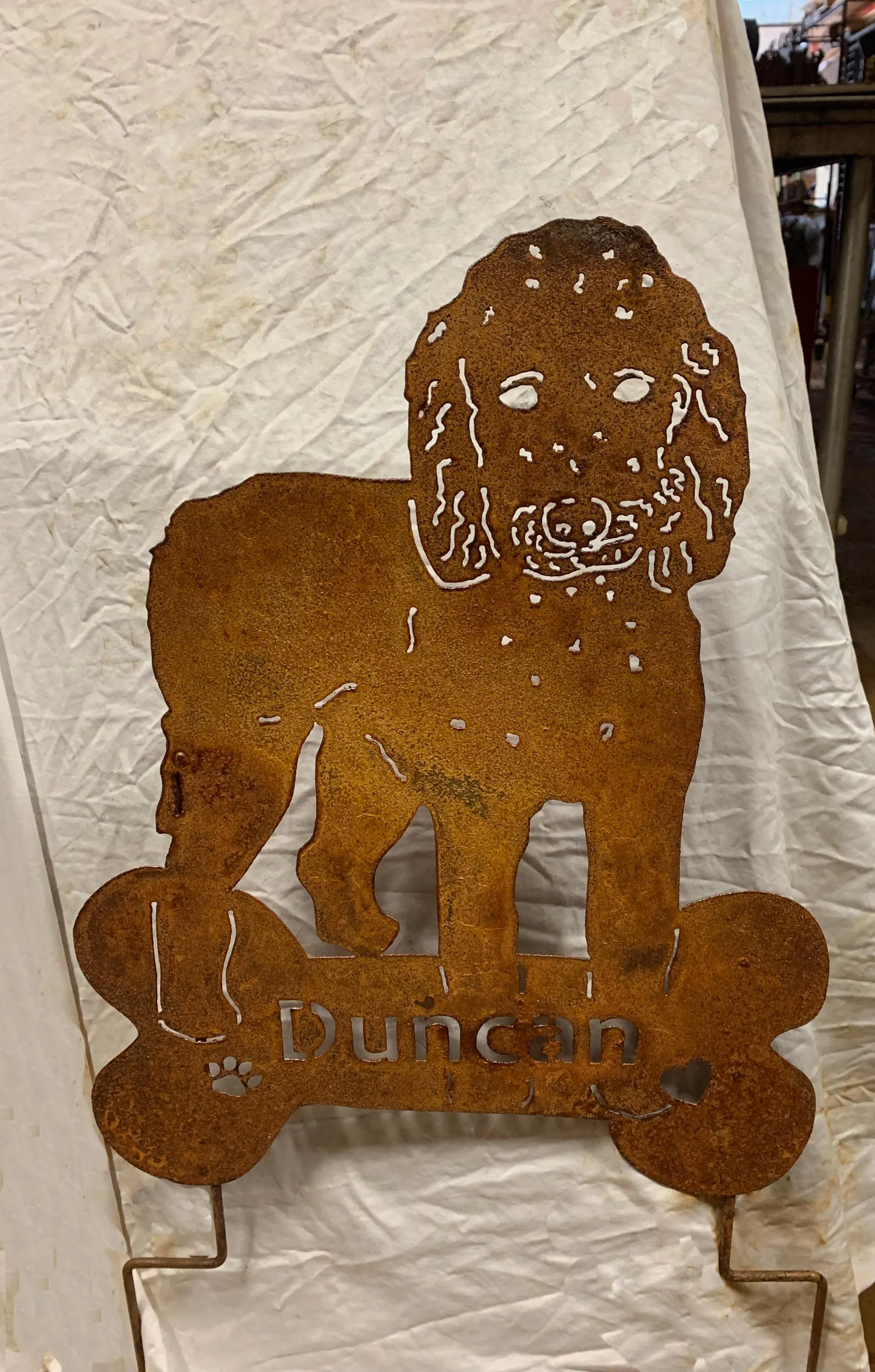 Goldendoodle garden stake rusted metal lawn ornament by Rustica Ornamentals on Tampa Home & Garden Store