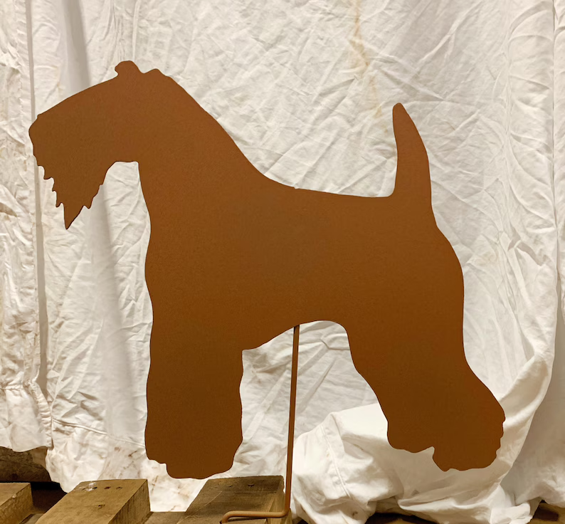 Kerry Blue Terrier memorial silhouette in rust metal by Rustica Ornamentals on Tampa Home & Garden Store