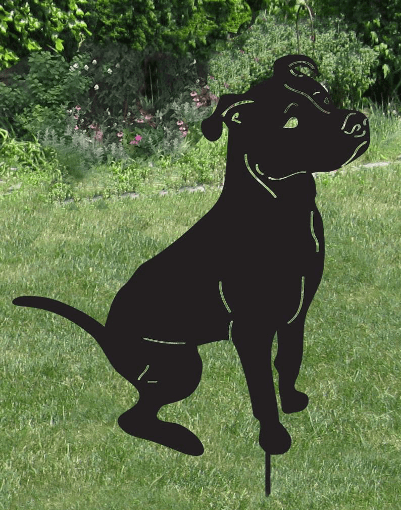 Pit Bull garden statue silhouette, black metal wall art by Rustica Ornamentals on Tampa Home & Garden Store