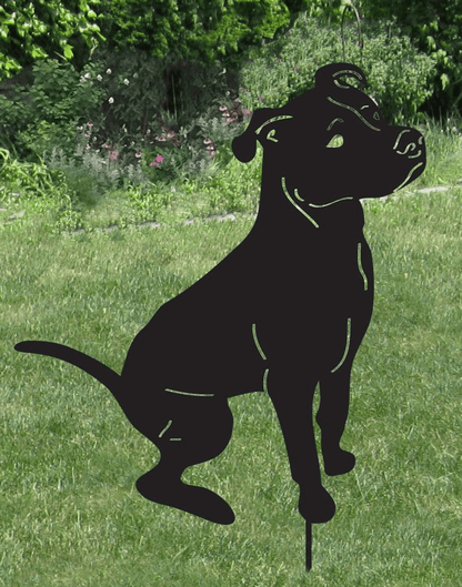 Pit Bull garden statue silhouette, black metal wall art by Rustica Ornamentals on Tampa Home & Garden Store