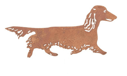 Long Haired Dachshund plant spike in rust metal by Rustica Ornamentals, Home & Garden decor on Tampa Home & Garden Store
