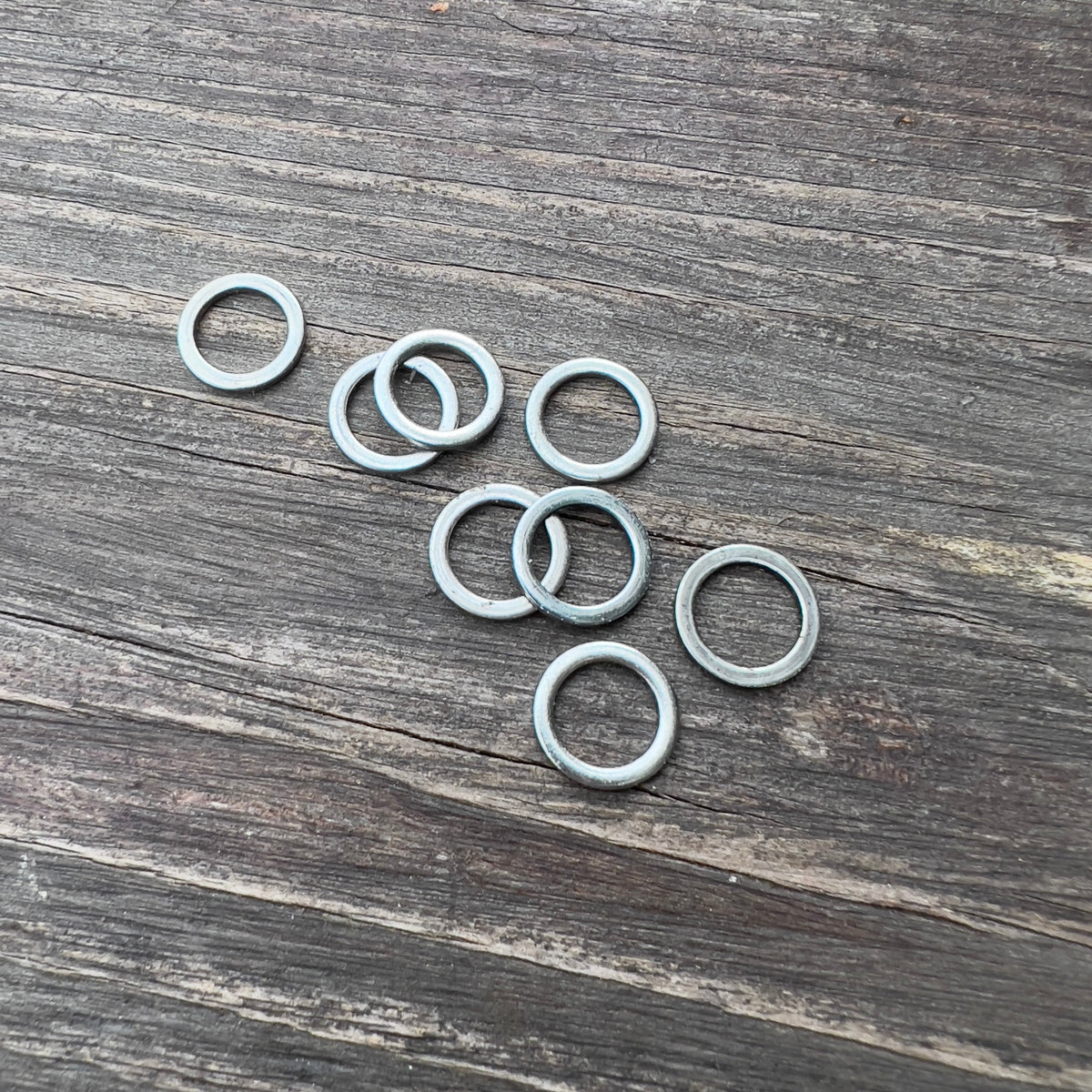 Paris Speed Rings - Silver skateboard small parts, metal rings on weathered wood surface on Tampa Home & Garden Store