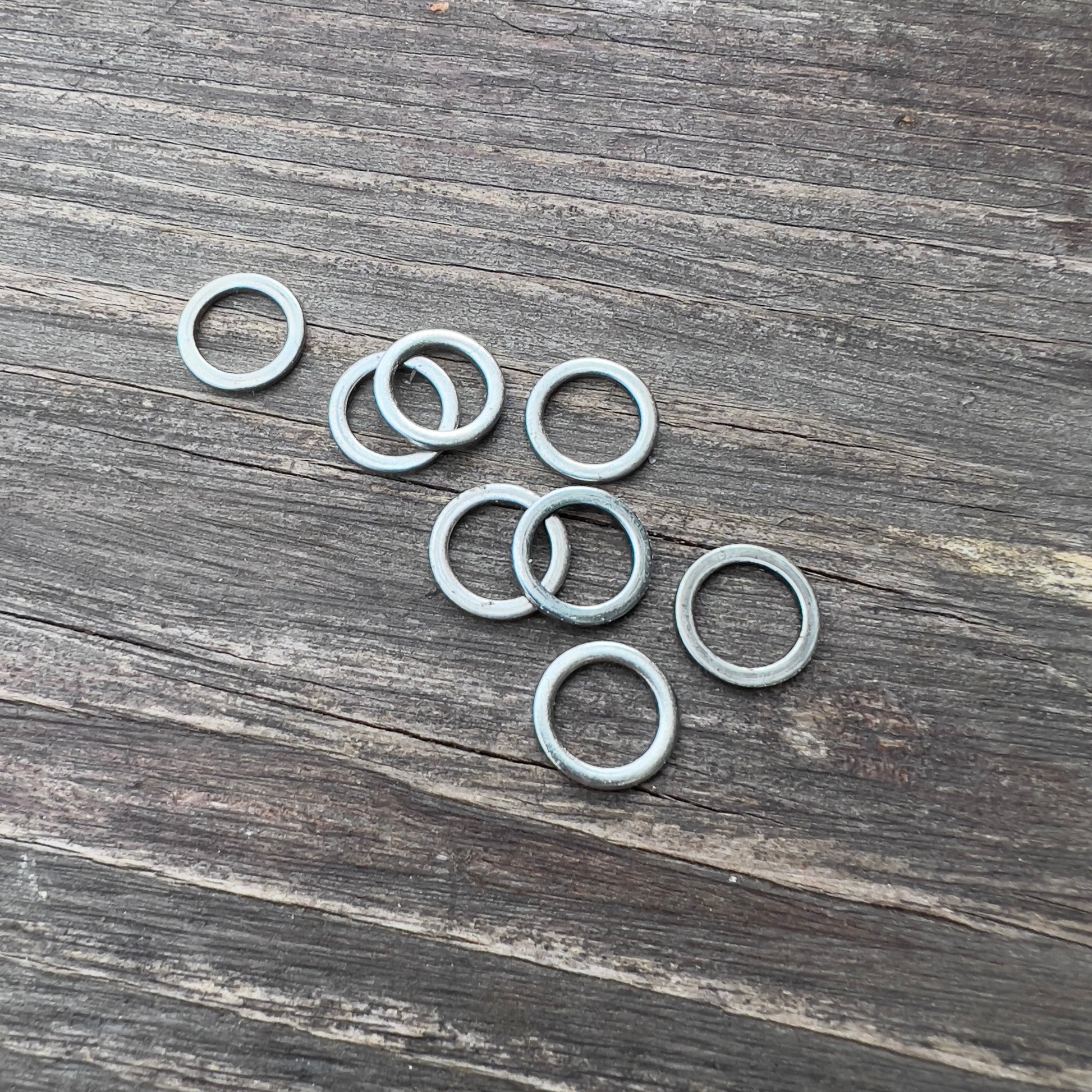 Paris Speed Rings - Silver skateboard small parts, metal rings on weathered wood surface on Tampa Home & Garden Store