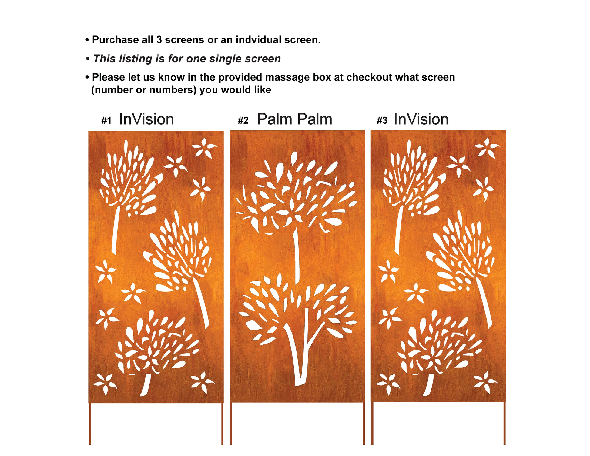 3-panel Rustica Ornamentals outdoor decor, orange wood panels with white tree silhouettes on Tampa Home & Garden Store