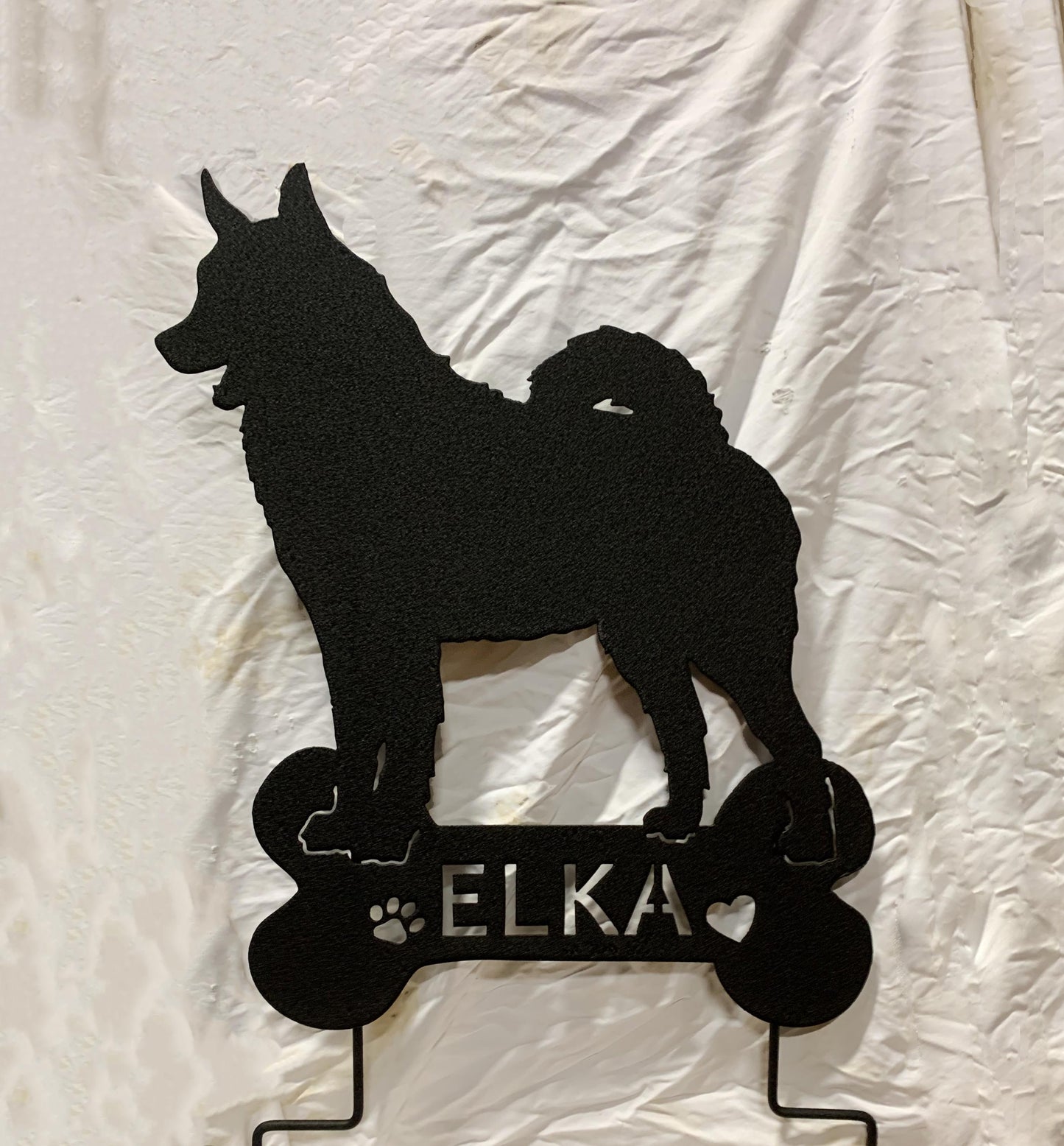 Norwegian Elkhound garden stake silhouette in black metal by Rustica Ornamentals on Tampa Home & Garden Store