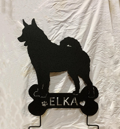 Norwegian Elkhound garden stake silhouette in black metal by Rustica Ornamentals on Tampa Home & Garden Store