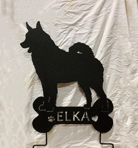 Norwegian Elkhound garden stake silhouette in black metal by Rustica Ornamentals on Tampa Home & Garden Store
