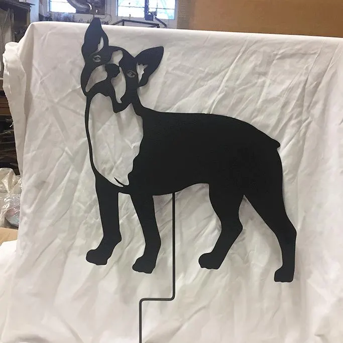 Boston Terrier Memorial dog wall art metal silhouette garden sculpture on stake on Tampa Home & Garden Store