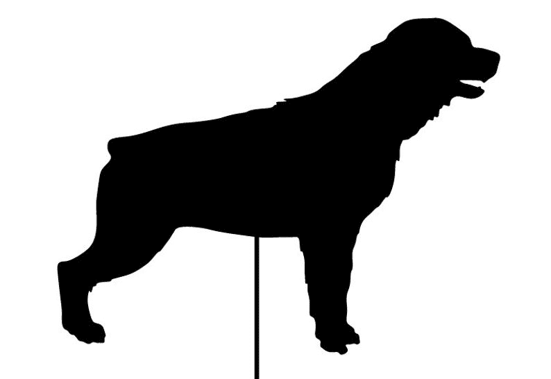 Rottweiler garden stake silhouette, black metal garden sculpture Rustica Ornamentals on Tampa Home & Garden Store