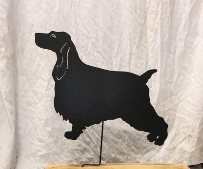 English Cocker Spaniel garden stake silhouette, black metal, Rustica Ornamentals lawn ornament on Tampa Home & Garden Store