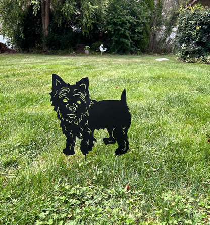 Yorkie garden statue metal silhouette black finish Rustica Ornamentals yard sculpture on Tampa Home & Garden Store
