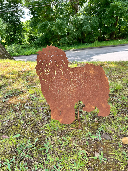 Old English Sheepdog garden stake set of 2 in rusted metal by Rustica Ornamentals lawn decor on Tampa Home & Garden Store