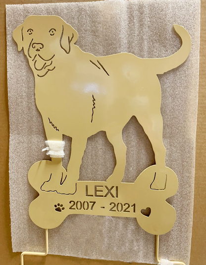 Labrador statue wall art silhouette in gold finish with bone base and Lexi engraving 2007-2021 on Tampa Home & Garden Store