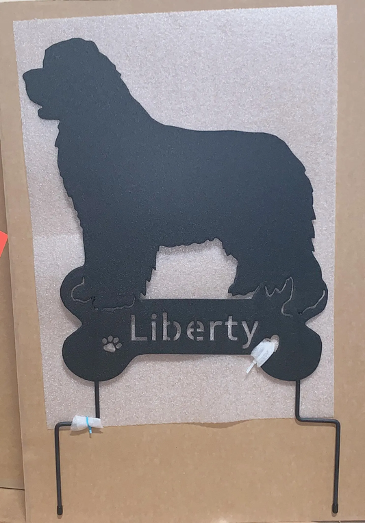 Newfoundland garden stake silhouette, black metal lawn ornament on Tampa Home & Garden Store