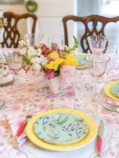 Honeysuckle china plates by Erin Donahue Tice with colorful floral pattern tableware set on Tampa Home & Garden Store