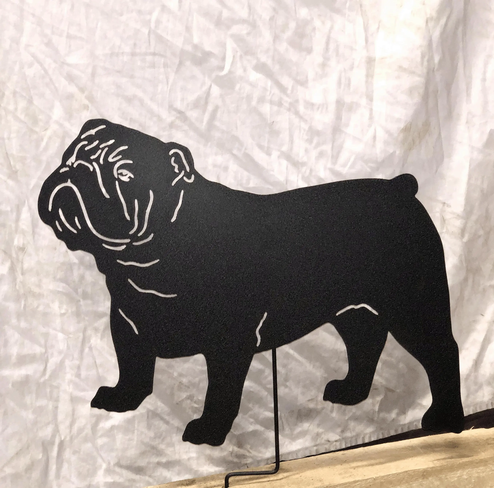 Bulldog garden statue or wall art black silhouette on metal stake Rustica Ornamentals on Tampa Home & Garden Store
