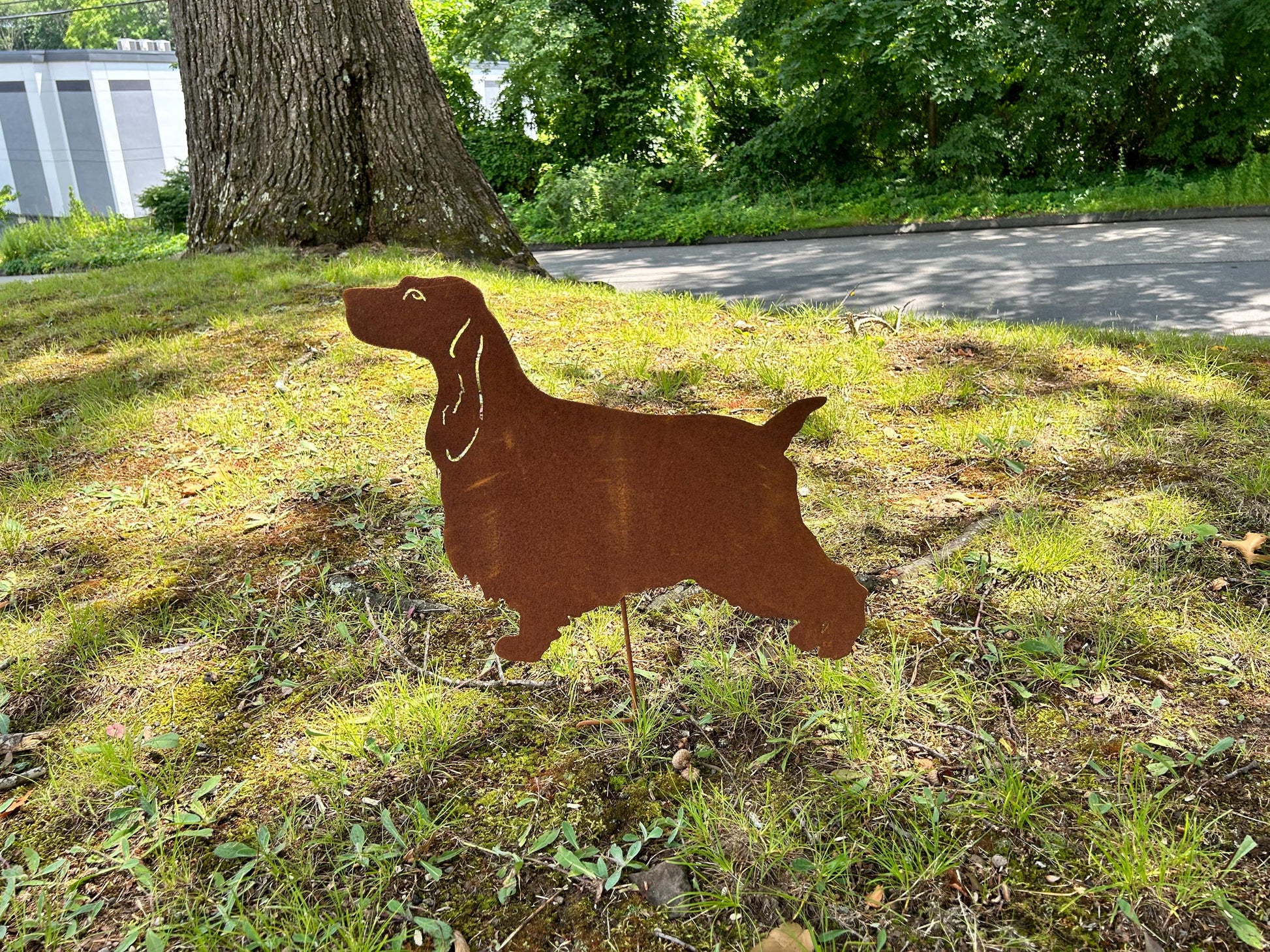 English Cocker Spaniel garden stake silhouette, rust metal, Rustica Ornamentals on Tampa Home & Garden Store