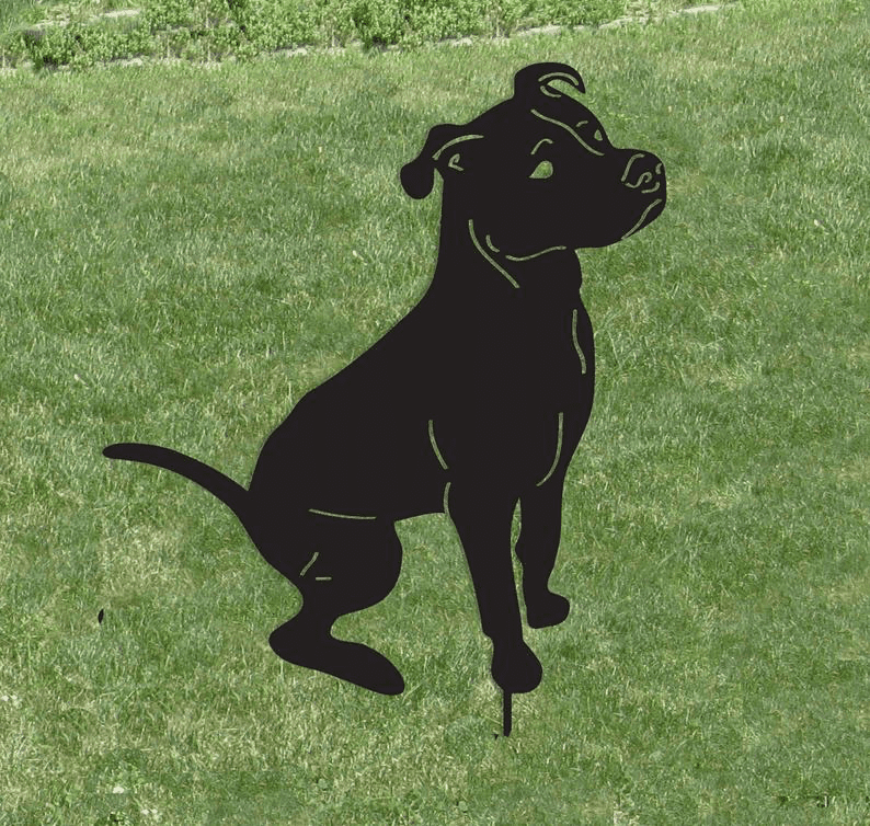 Pit Bull garden statue black metal silhouette by Rustica Ornamentals garden sculpture on Tampa Home & Garden Store