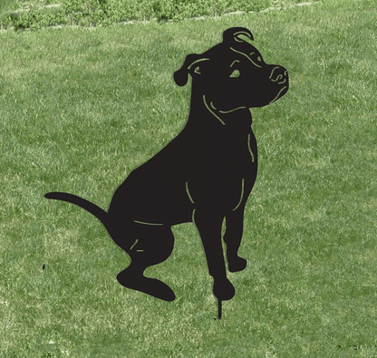 Pit Bull garden statue black metal silhouette by Rustica Ornamentals garden sculpture on Tampa Home & Garden Store