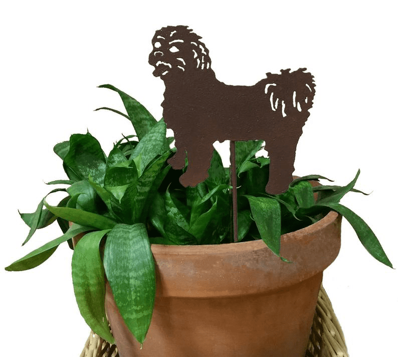 Shih Tzu plant stake, rust-brown metal silhouette, Rustica Ornamentals, Home & Garden on Tampa Home & Garden Store