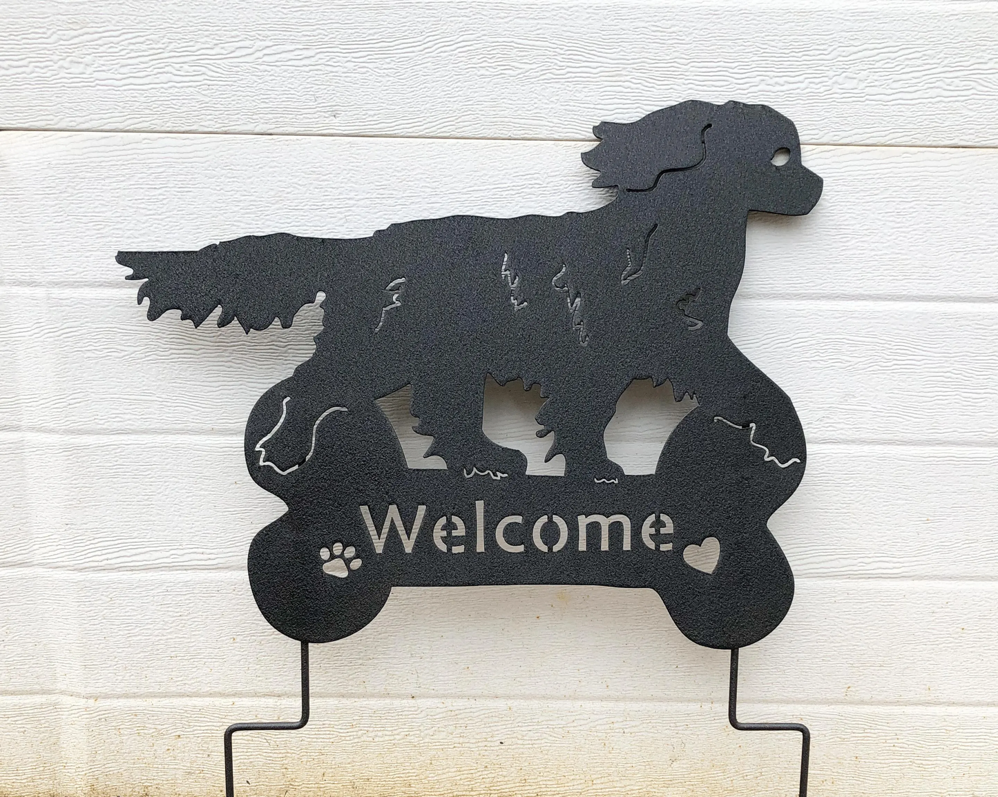 King Charles Cavalier wall art silhouette in black metal with Welcome by Rustica Ornamentals on Tampa Home & Garden Store