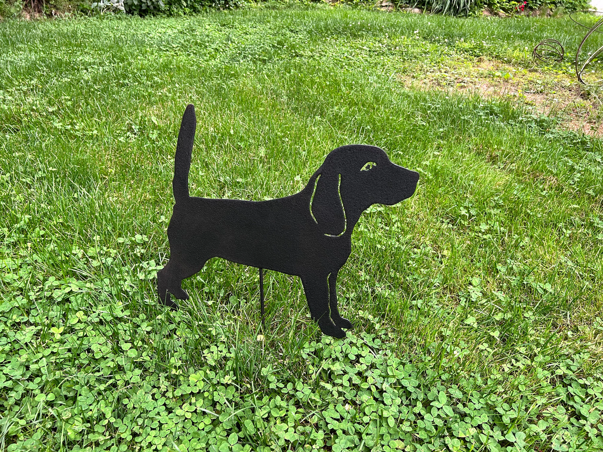 Beagle garden stake silhouette in black metal by Rustica Ornamentals on Tampa Home & Garden Store