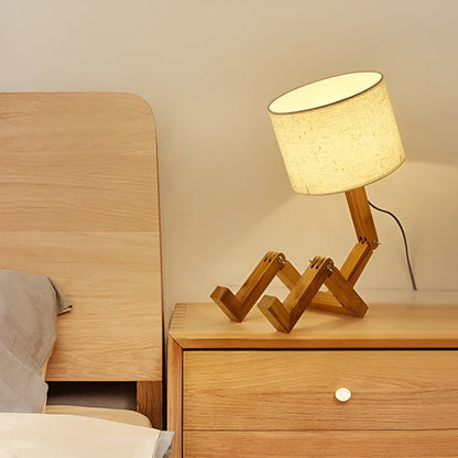 Bamboo Table Lamp with a wooden zigzag base and beige fabric shade Moktan Sabai on Tampa Home & Garden Store