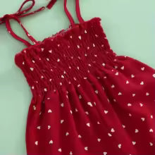 Stevvex baby sleeveless romper red with white dots, smocked top and shoulder straps on Tampa Home & Garden Store