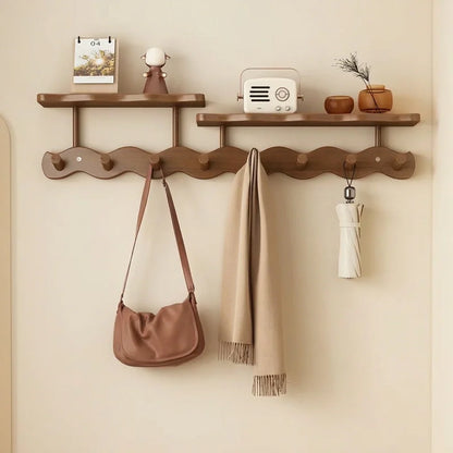 Bamboo Wall Coat Rack with entryway shelf and hook row in brown by Moktan Sabai on Tampa Home & Garden Store