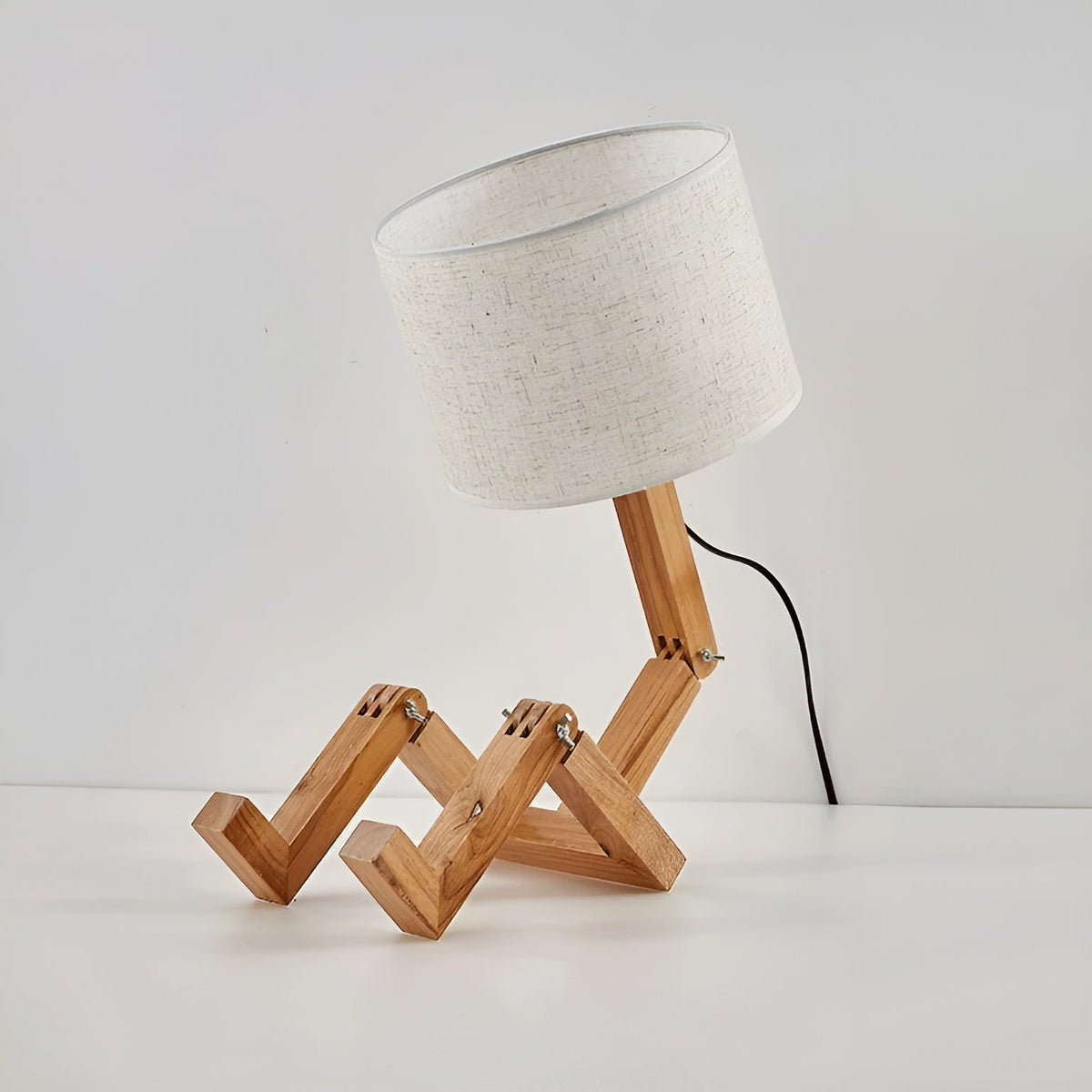 Bamboo Table Lamp Moktan Sabai with white textured shade on a wooden base LED desk lamp on Tampa Home & Garden Store