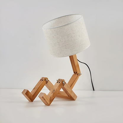 Bamboo Table Lamp Moktan Sabai with white textured shade on a wooden base LED desk lamp on Tampa Home & Garden Store