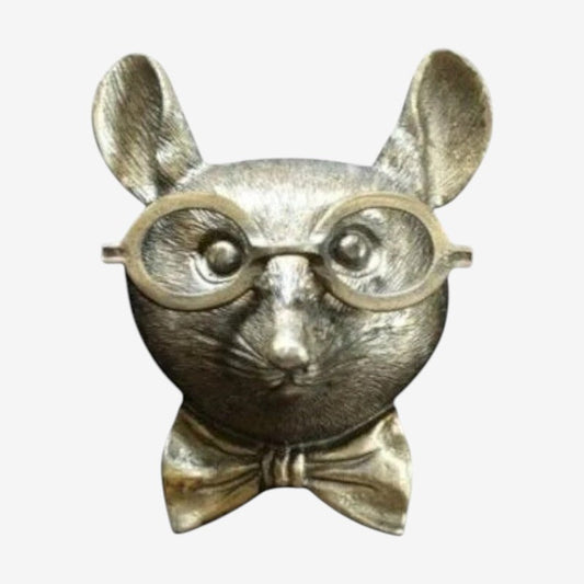 Animal Head Wall Sculpture in bronze with round glasses and bow tie Moktan Sabai on Tampa Home & Garden Store