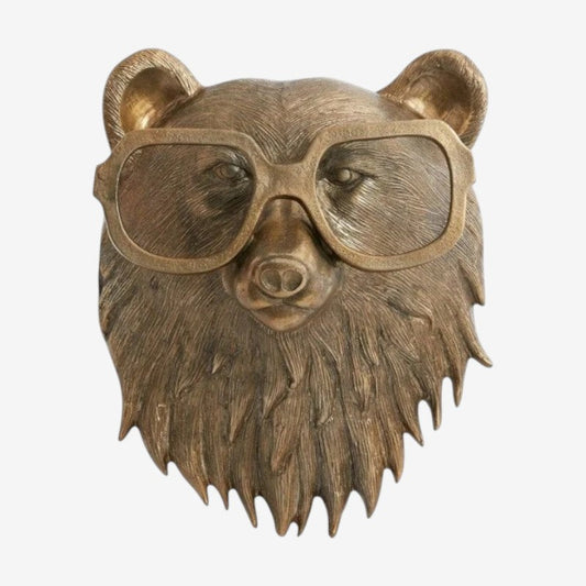 Animal Head Wall Sculpture Bear with bronze finish and oversized goggles Moktan Sabai on Tampa Home & Garden Store