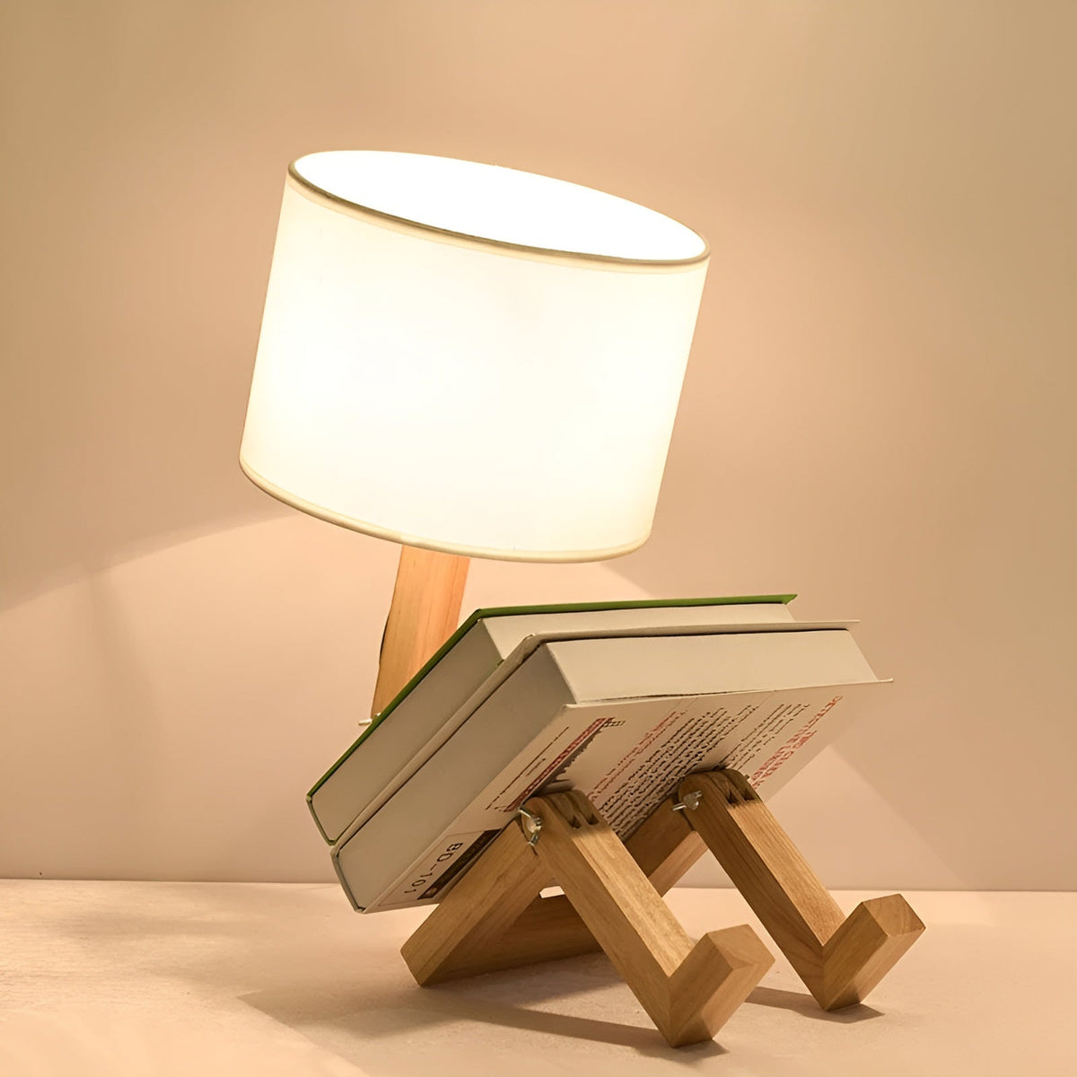 Bamboo table lamp with white fabric lampshade and wooden tripod base by Moktan Sabai on Tampa Home & Garden Store