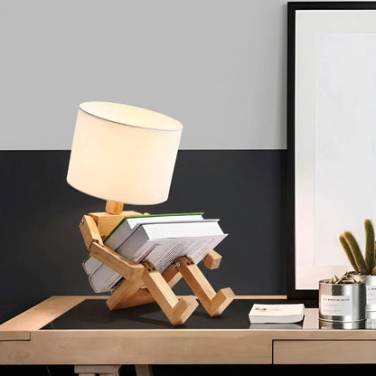 Bamboo Table Lamp Moktan Sabai wooden LED desk light decor with white shade on Tampa Home & Garden Store
